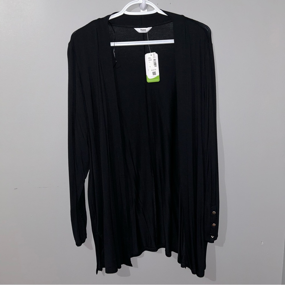 Penningtons XL Black Open Front Cardigan with Button Cuff Detail
